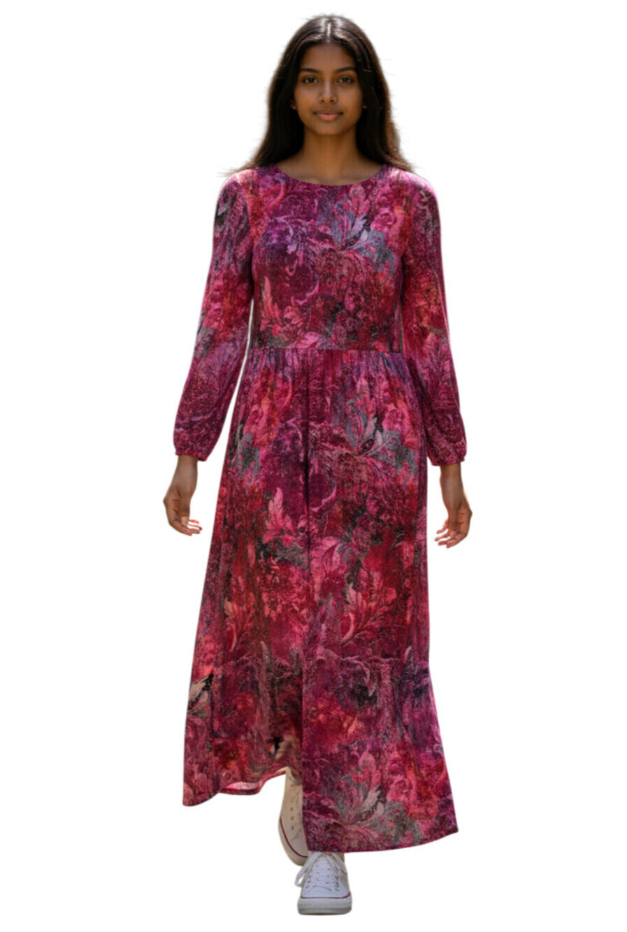Soft Surroundings Buonissima Floral Maxi Dress XS Smocked Long Sleeve